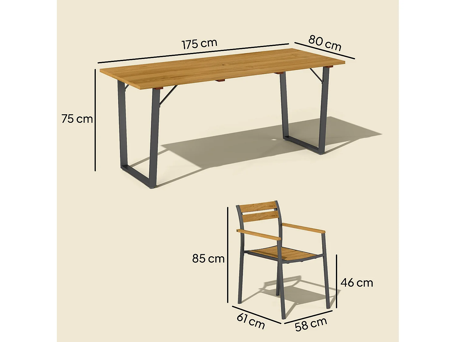 Mafi 6 Seater Wood Panel Outdoor Dining Set Slatted Chairs 175 x 80 x 75cm