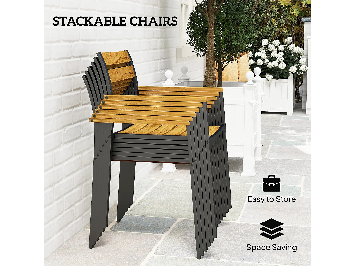 Mafi 6 Seater Wood Panel Outdoor Dining Set Slatted Chairs 175 x 80 x 75cm