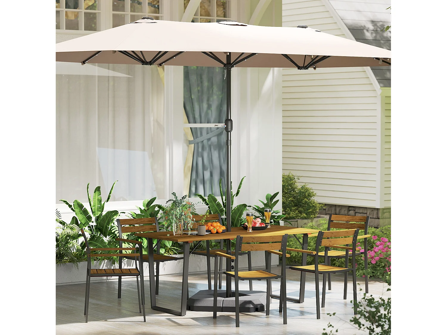 Mafi 6 Seater Wood Panel Outdoor Dining Set Slatted Chairs 175 x 80 x 75cm