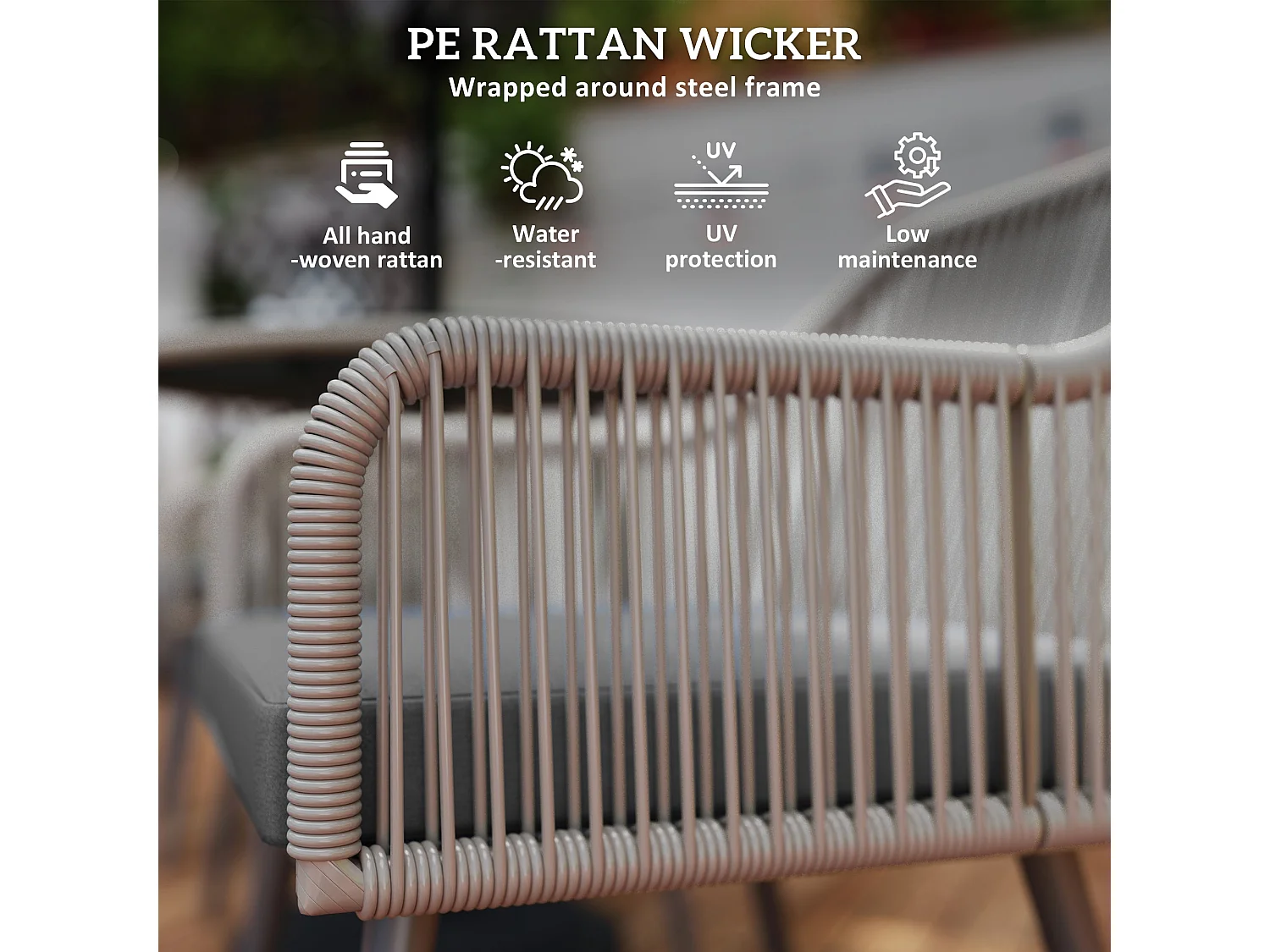 Sudore Rele Light Brown 4 Seater Rattan Outdoor Dining Set with Cushions and Round Glass Table