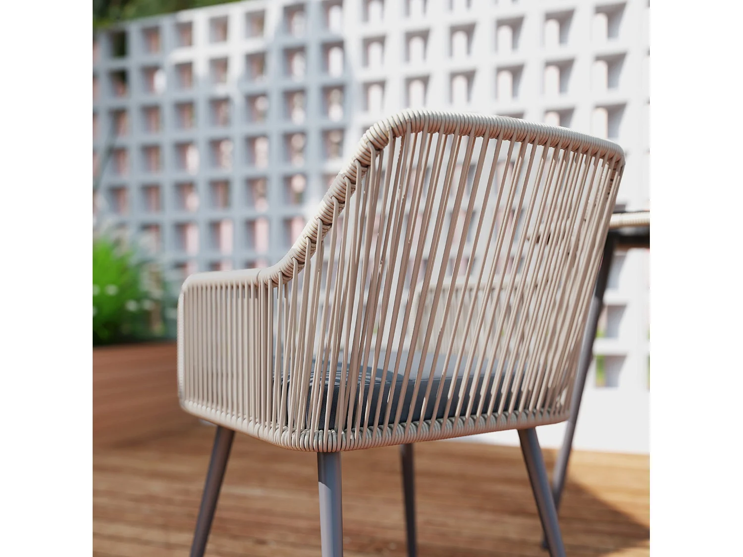 Sudore Rele Light Brown 4 Seater Rattan Outdoor Dining Set with Cushions and Round Glass Table