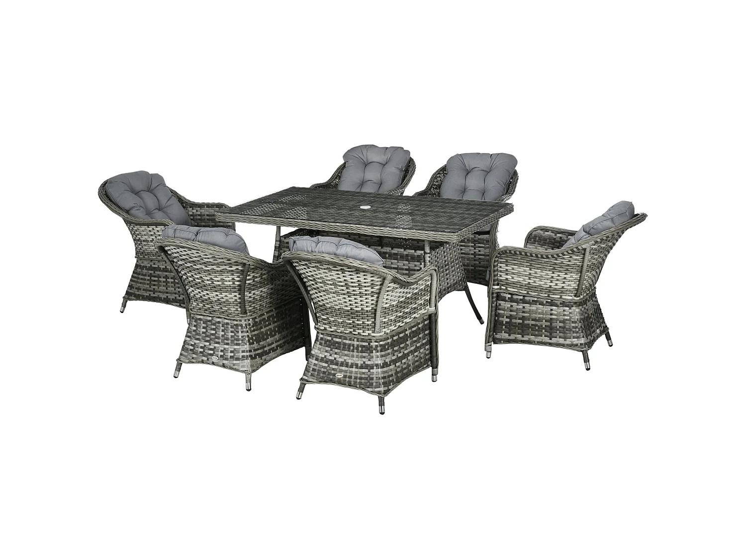 Viviel 6 Seater Grey Rattan Garden Dining Set with Cushioned Seats