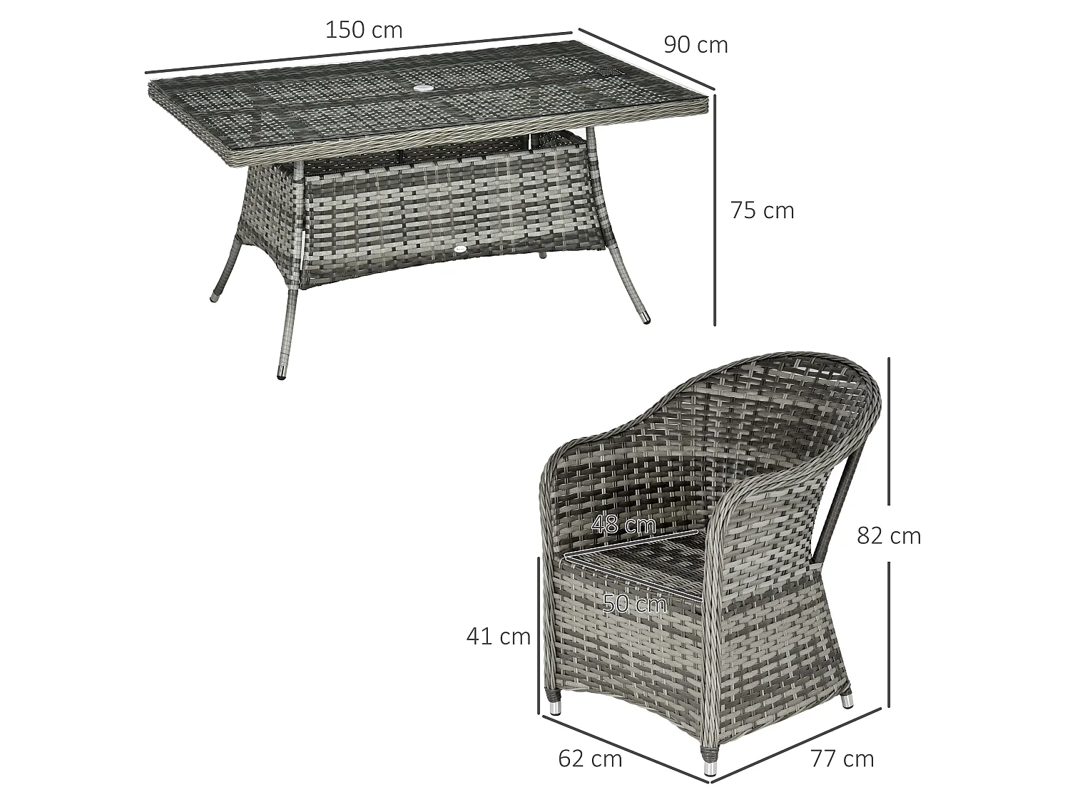 Viviel 6 Seater Grey Rattan Garden Dining Set with Cushioned Seats
