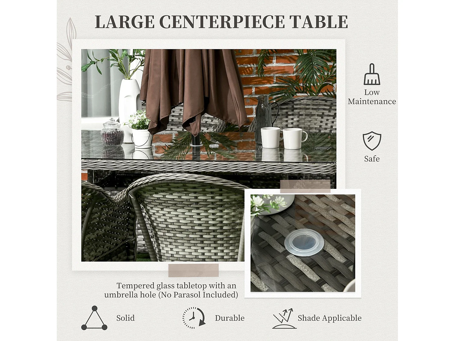 Viviel 6 Seater Grey Rattan Garden Dining Set with Cushioned Seats