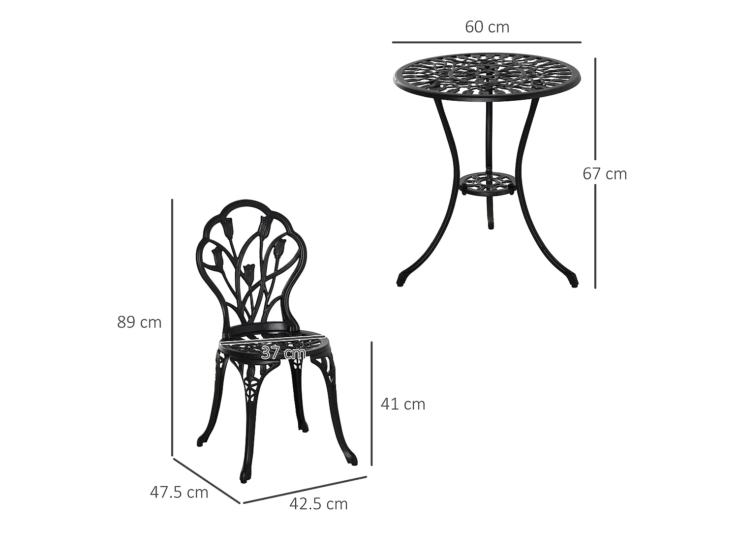 Malutte 3 Piece Aluminium Floral Bistro Set Black