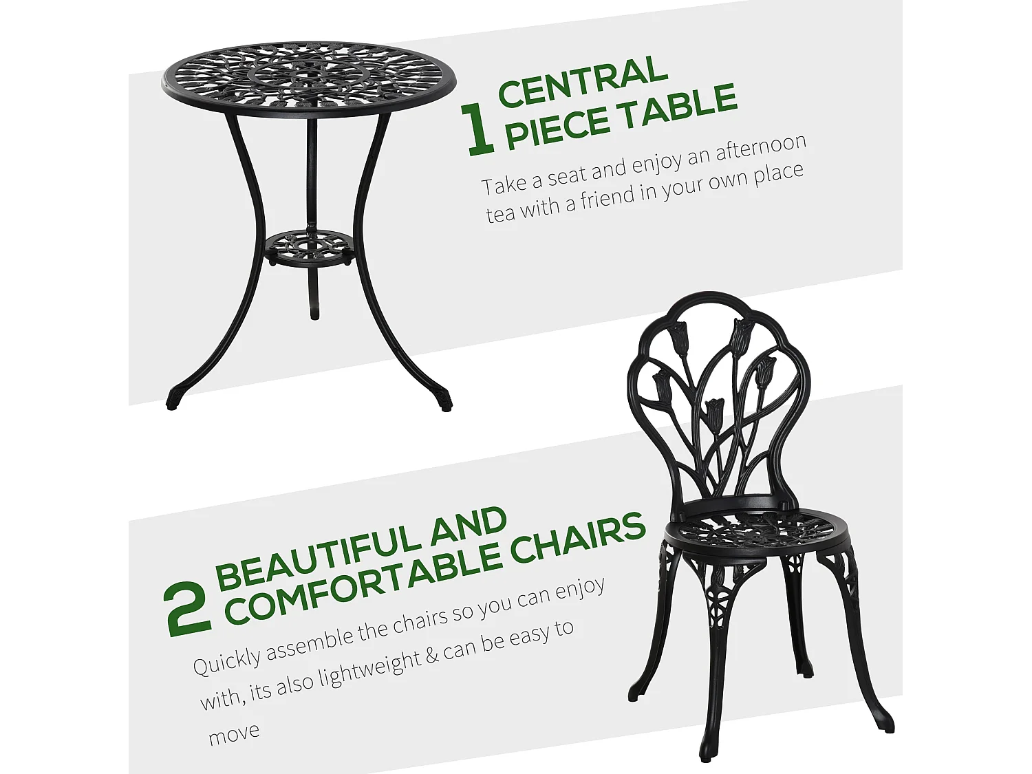 Malutte 3 Piece Aluminium Floral Bistro Set Black