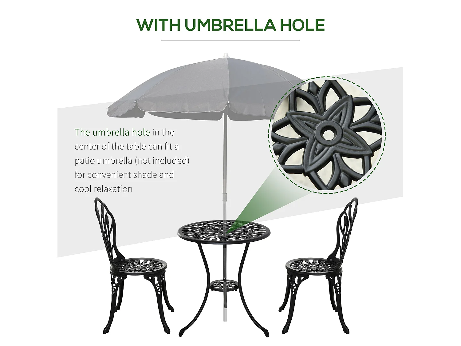 Malutte 3 Piece Aluminium Floral Bistro Set Black