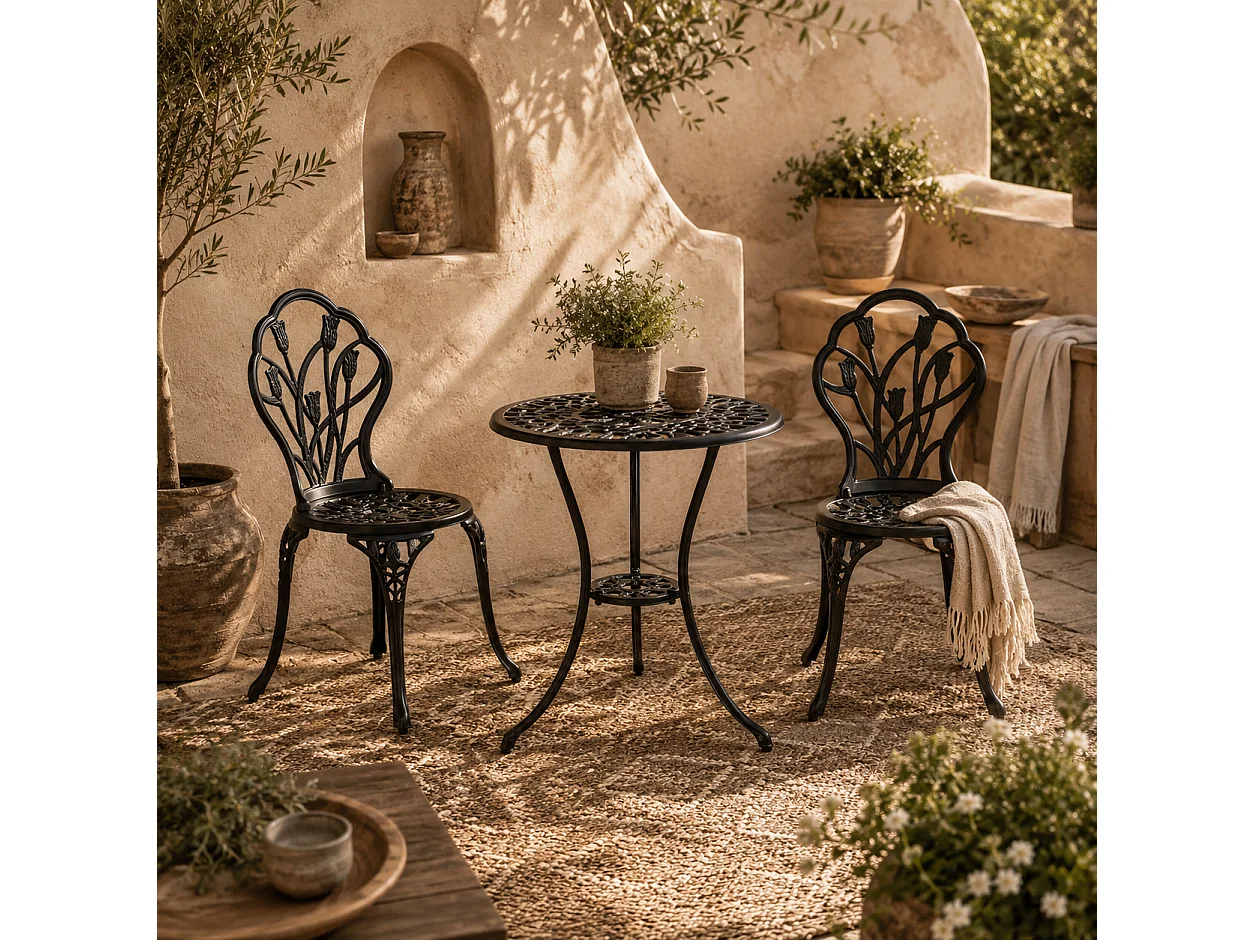 Malutte 3 Piece Aluminium Floral Bistro Set Black