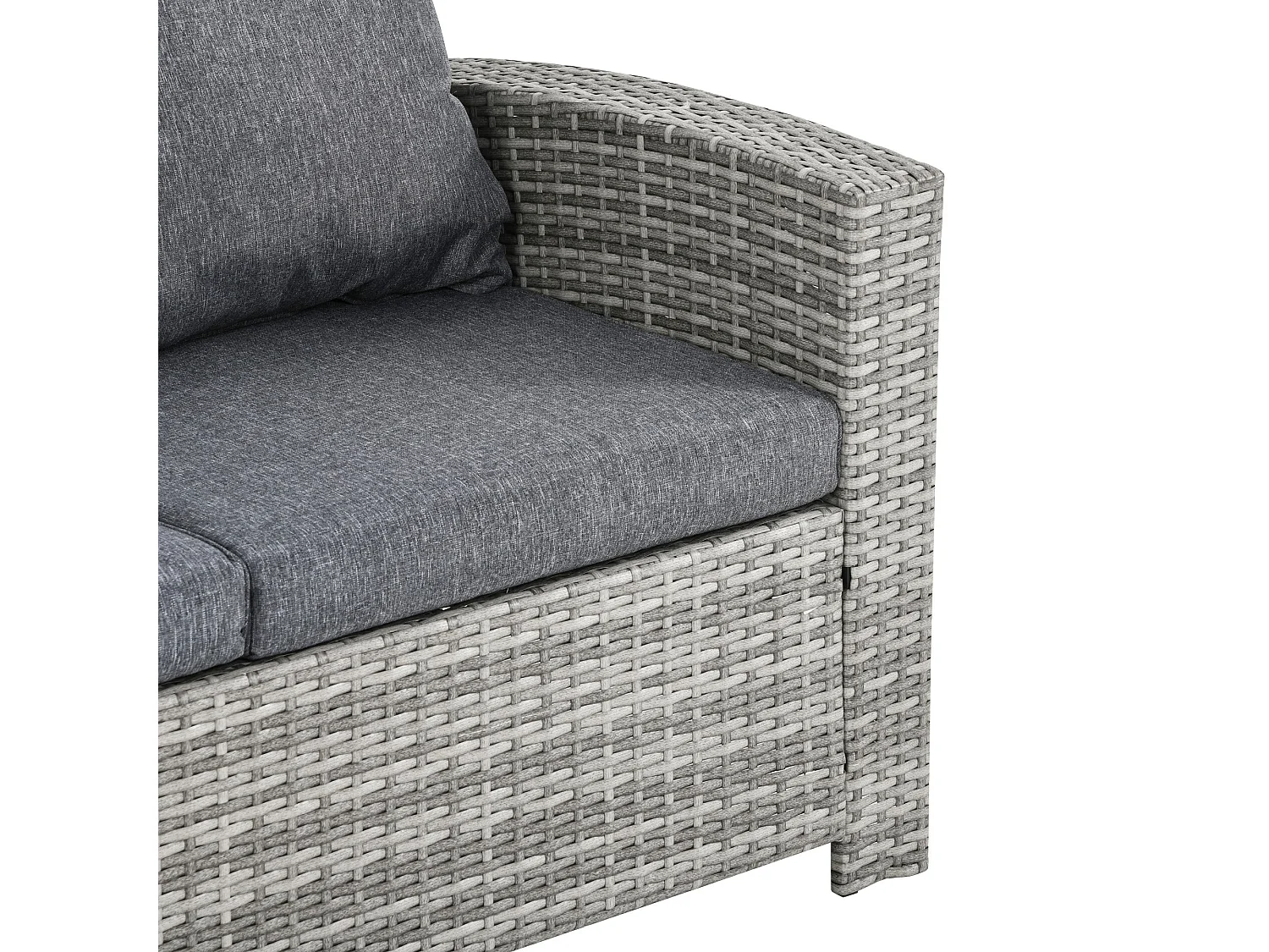 Vire Light Grey Rattan 6 Piece Outdoor Dining Set 3 Seater Sofa 2 Armchairs 2 Stools and Glass Table