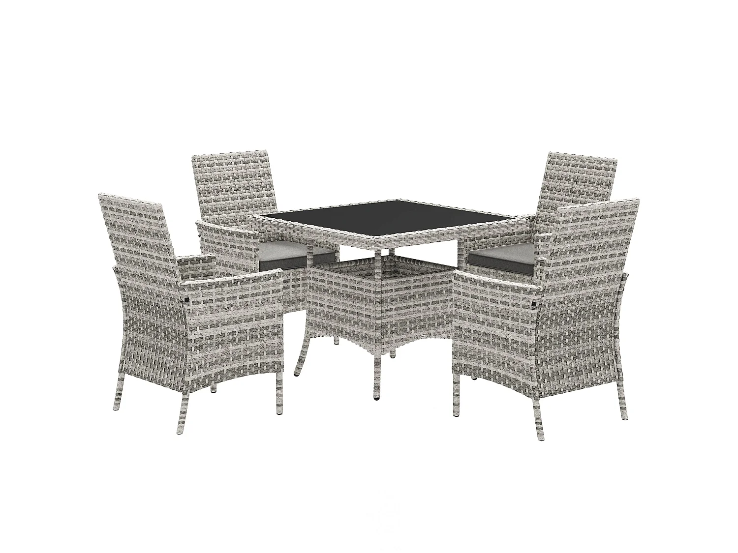 Noha Light Grey 4 Seater Rattan Outdoor Dining Set with Square Tempered Glass Table
