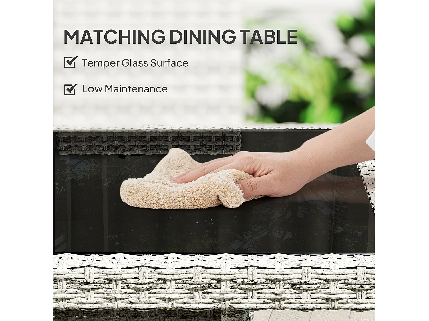 Noha Light Grey 4 Seater Rattan Outdoor Dining Set with Square Tempered Glass Table