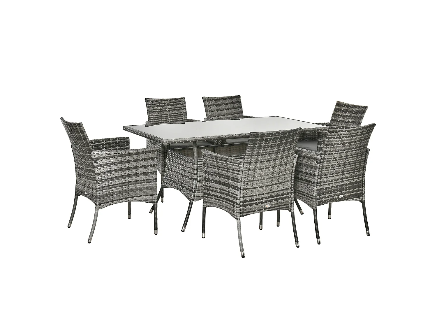 Zila 6 Seater Grey Rattan Outdoor Dining Set with Cushioned Armchairs and 5mm Glass Table