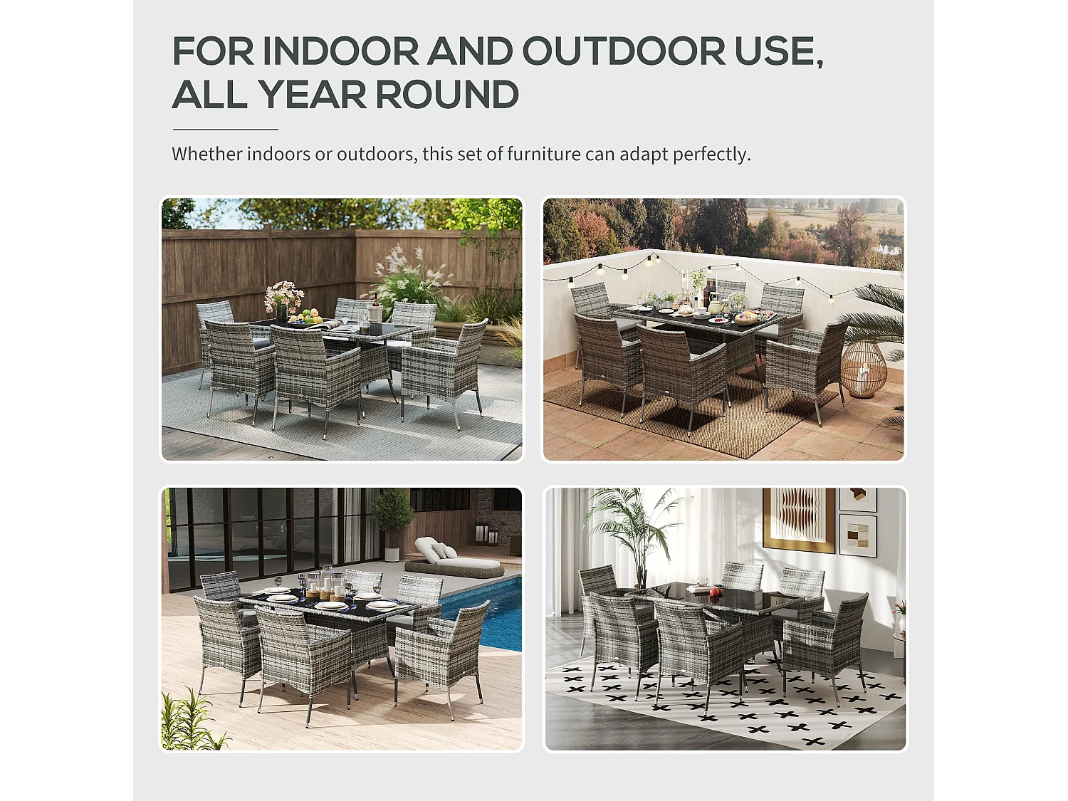 Zila 6 Seater Grey Rattan Outdoor Dining Set with Cushioned Armchairs and 5mm Glass Table