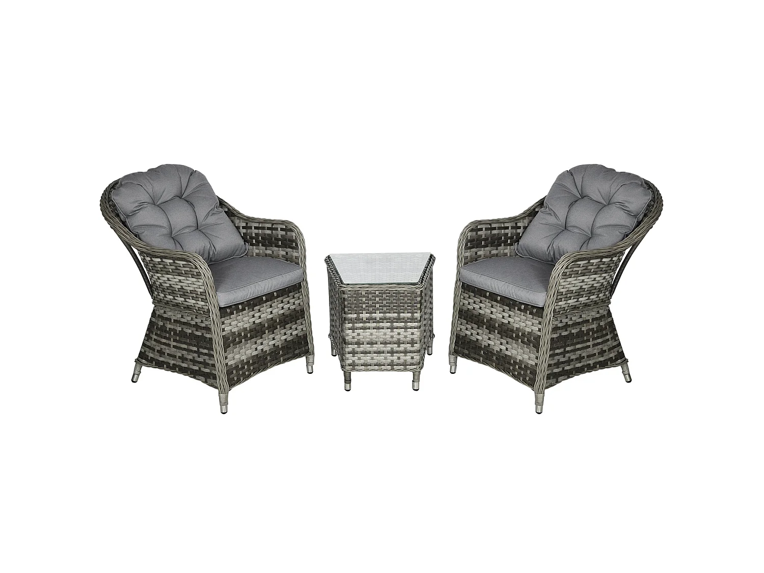 Yosu Grey 3 Piece Rattan Bistro Set with Glass Top Table