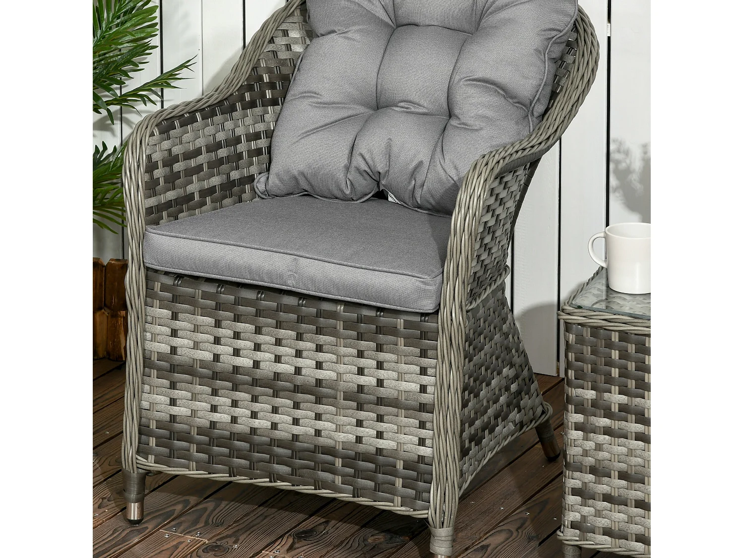 Yosu Grey 3 Piece Rattan Bistro Set with Glass Top Table