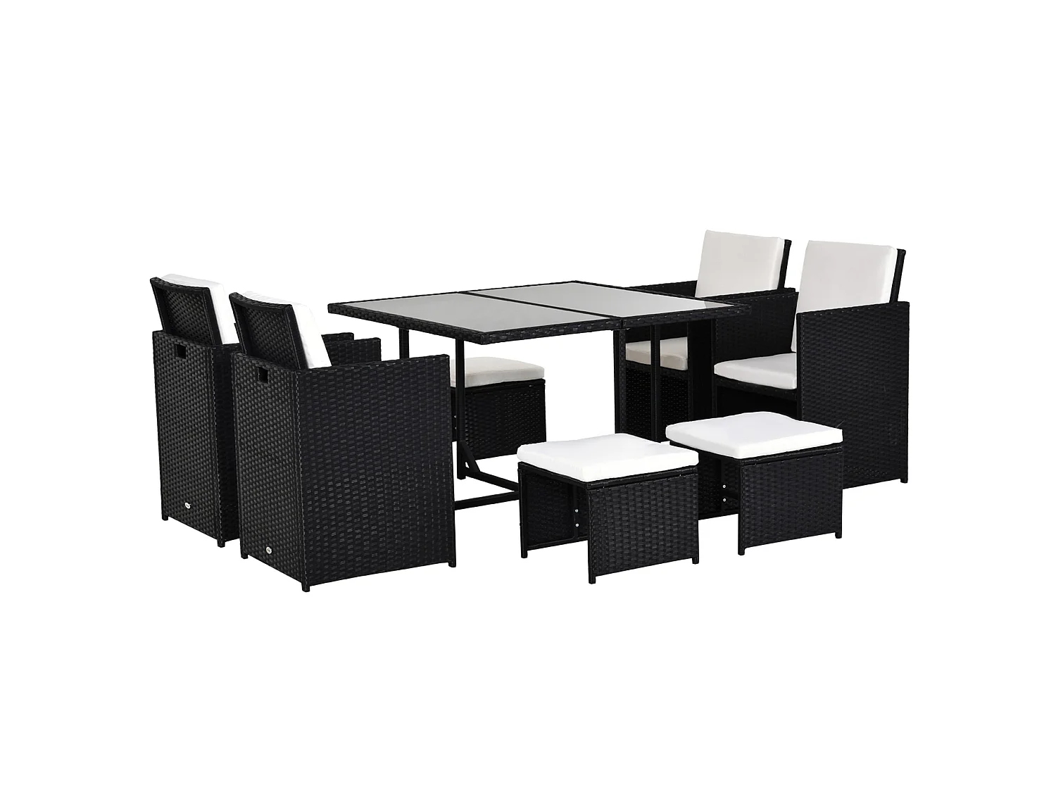 Viro Rattan Black 8 Seater Cube Garden Dining Set with Cushions and Square Glass Table