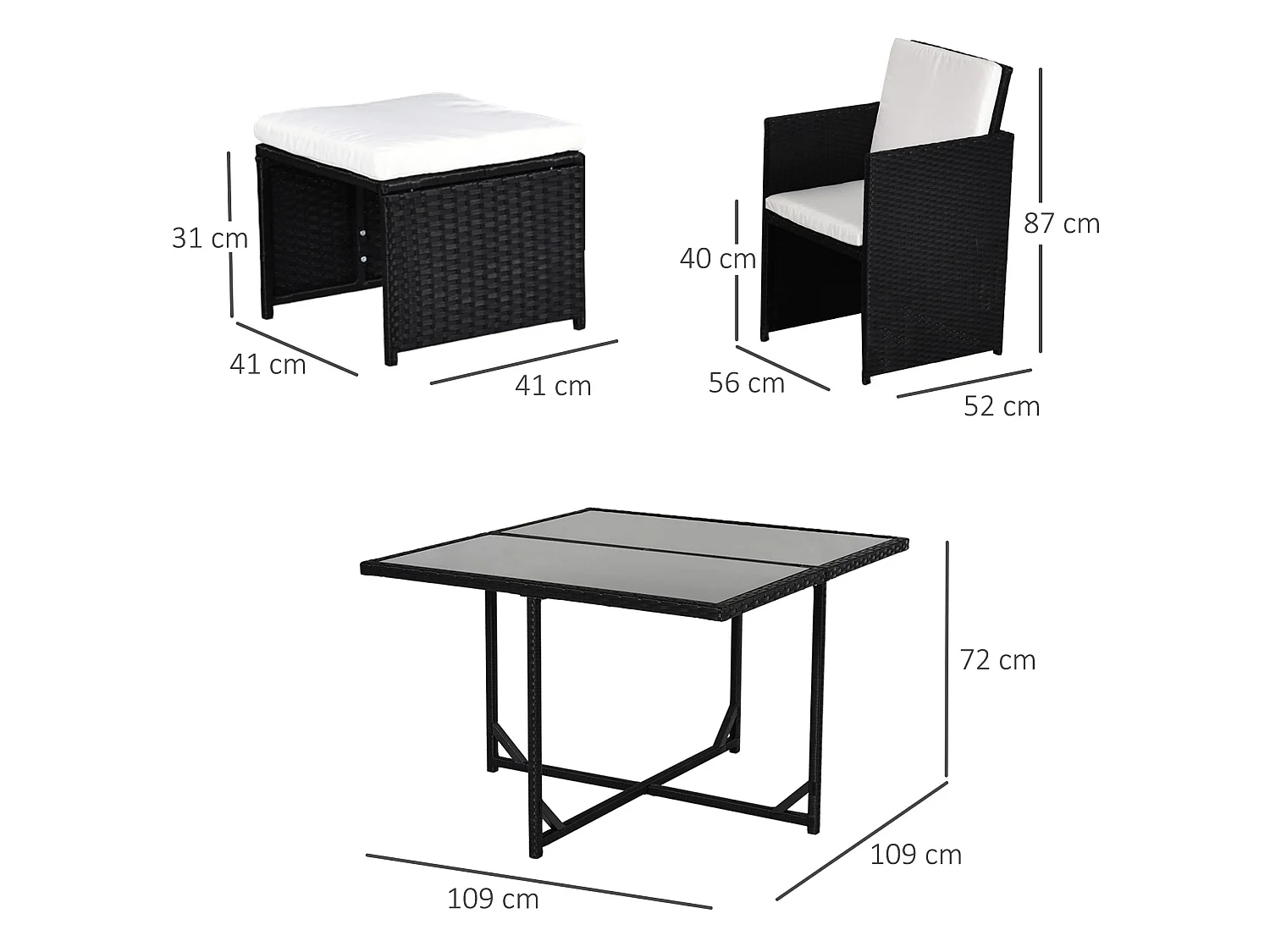 Viro Rattan Black 8 Seater Cube Garden Dining Set with Cushions and Square Glass Table