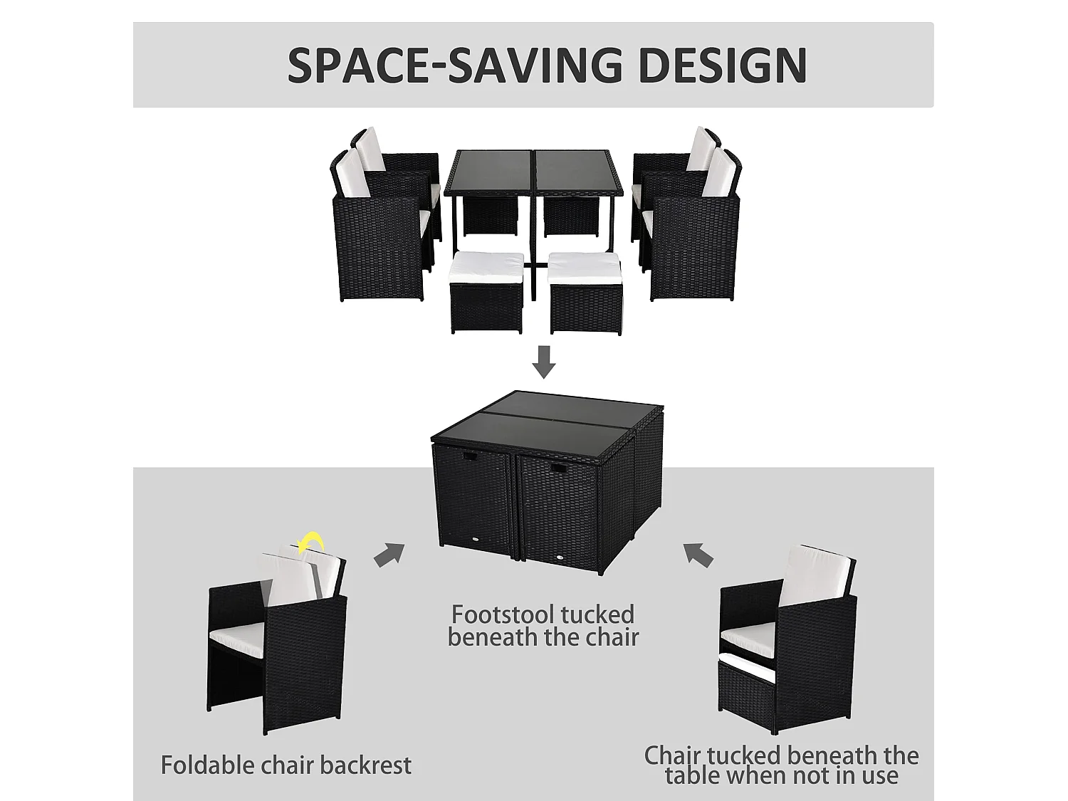 Viro Rattan Black 8 Seater Cube Garden Dining Set with Cushions and Square Glass Table