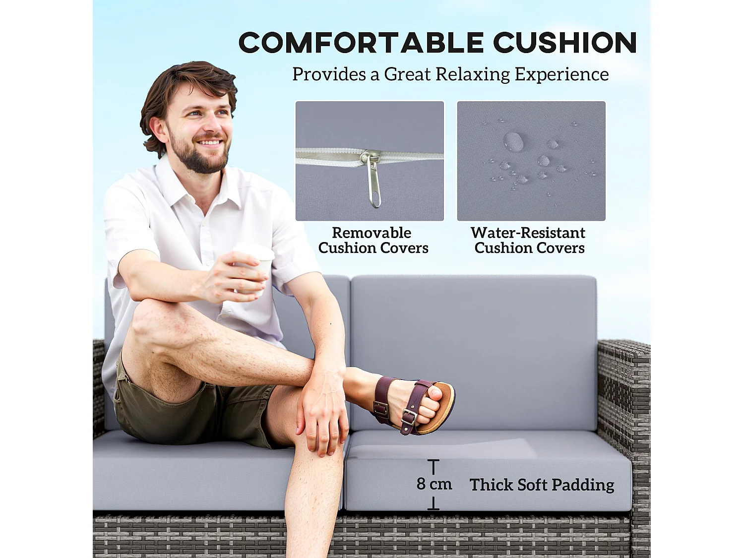 Noluha Grey Rattan 2 Seater Outdoor Sofa with Armrests
