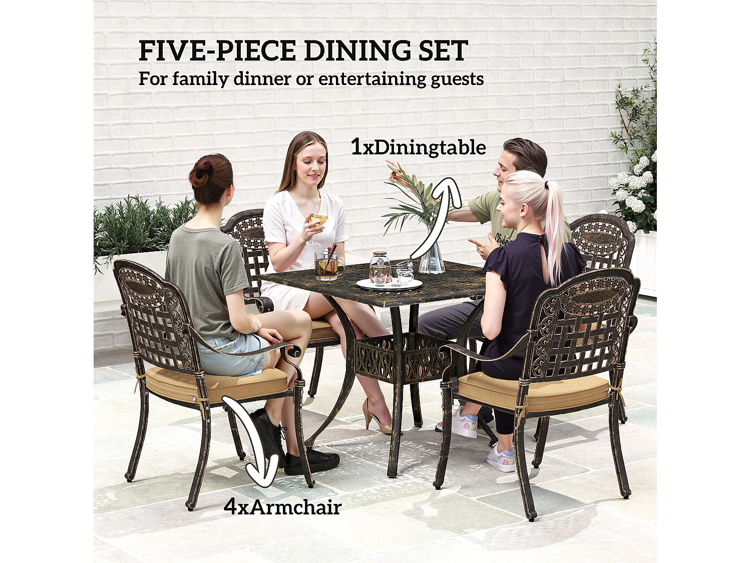 Monake 4 Seater Bronze Cast Aluminium Outdoor Dining Set