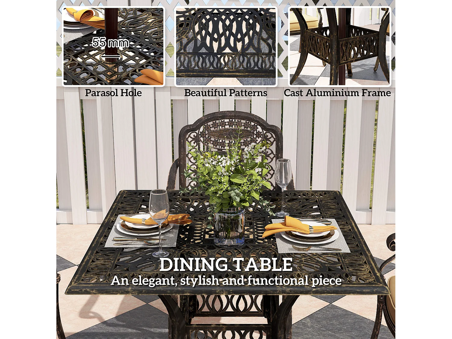 Monake 4 Seater Bronze Cast Aluminium Outdoor Dining Set