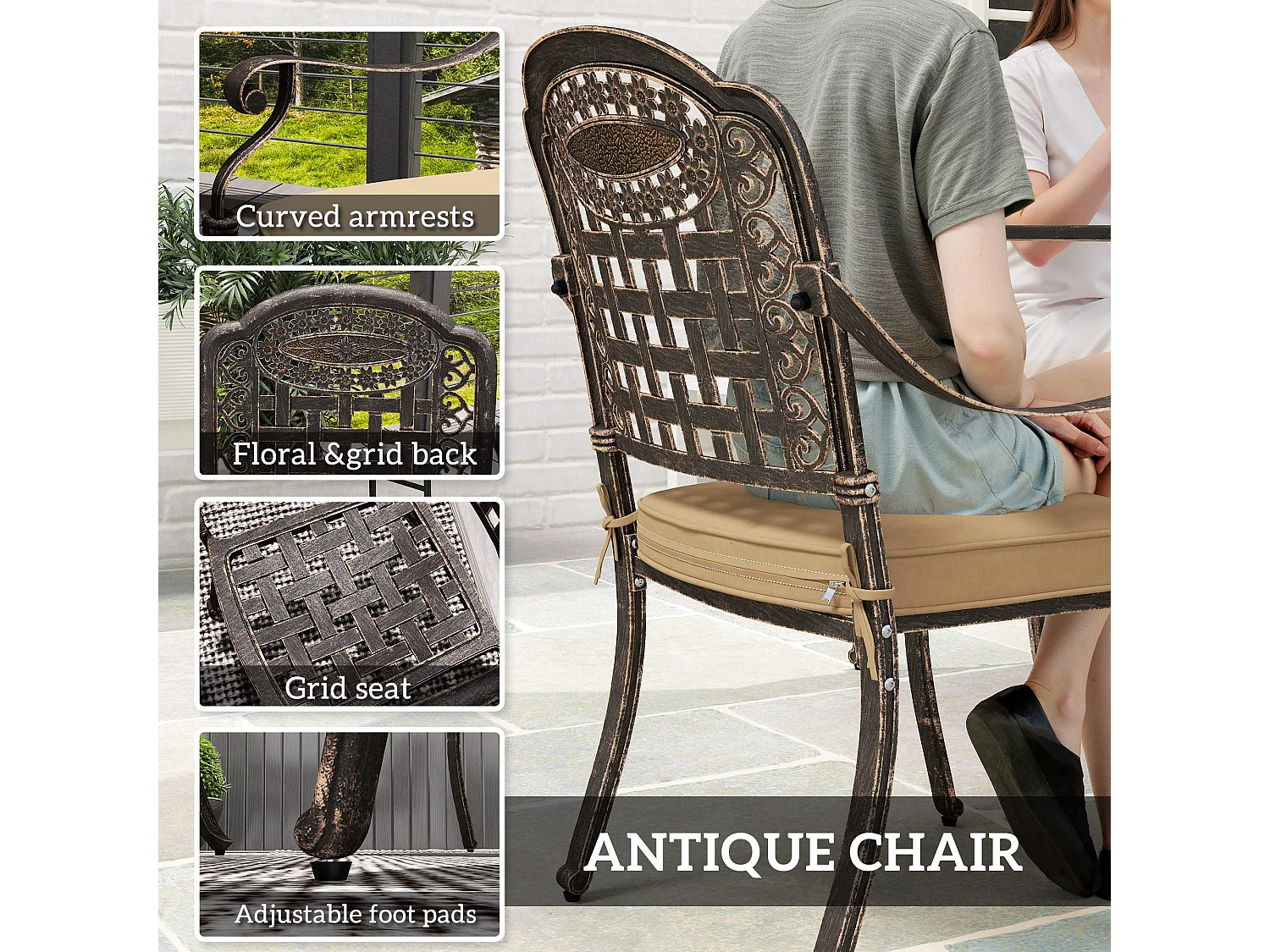 Monake 4 Seater Bronze Cast Aluminium Outdoor Dining Set