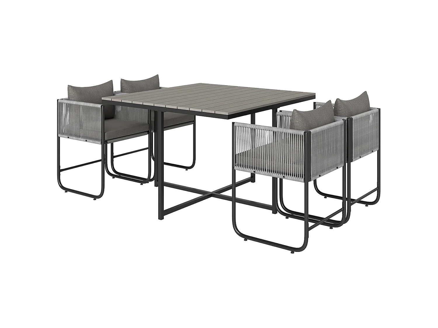 Donino Grey 4 Seater Rattan Cube Dining Set with Cushions and Wood Effect Table