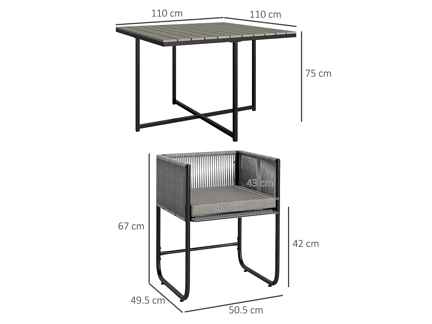 Donino Grey 4 Seater Rattan Cube Dining Set with Cushions and Wood Effect Table