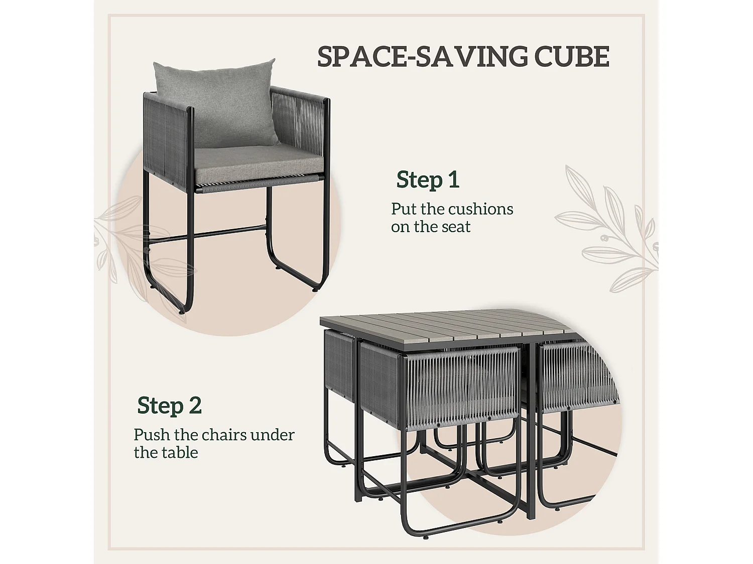 Donino Grey 4 Seater Rattan Cube Dining Set with Cushions and Wood Effect Table