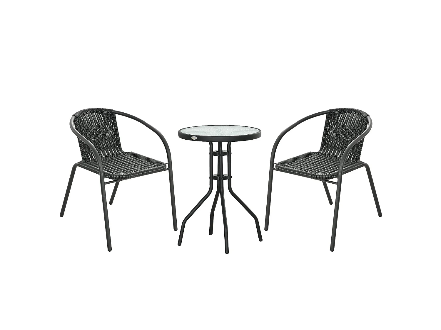 Lara 3 Piece Black Rattan Bistro Set 2 Chairs and Glass Table