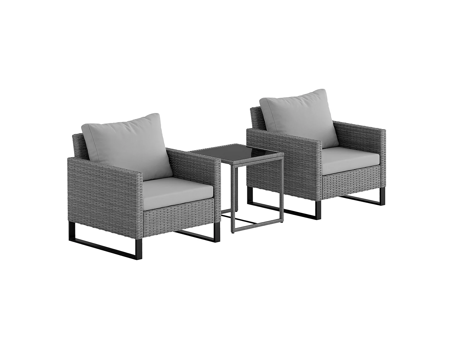 Dobaso Grey 3 Piece Rattan Bistro Set with Tempered Glass Table