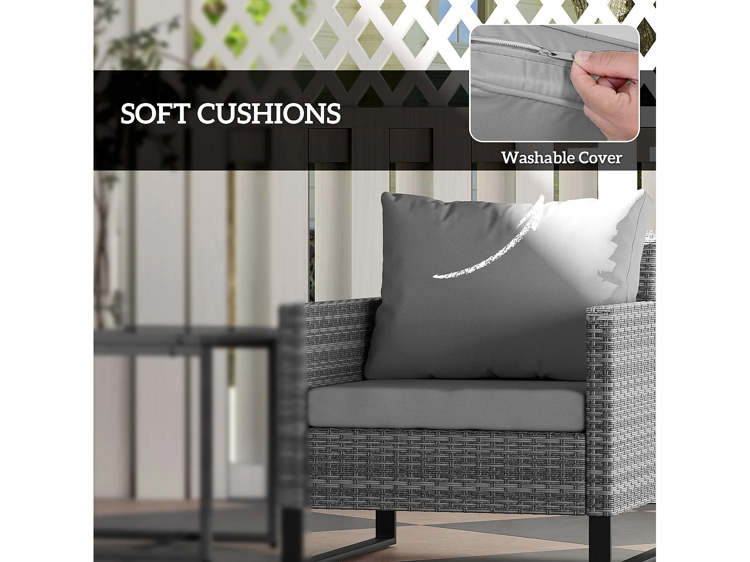 Dobaso Grey 3 Piece Rattan Bistro Set with Tempered Glass Table