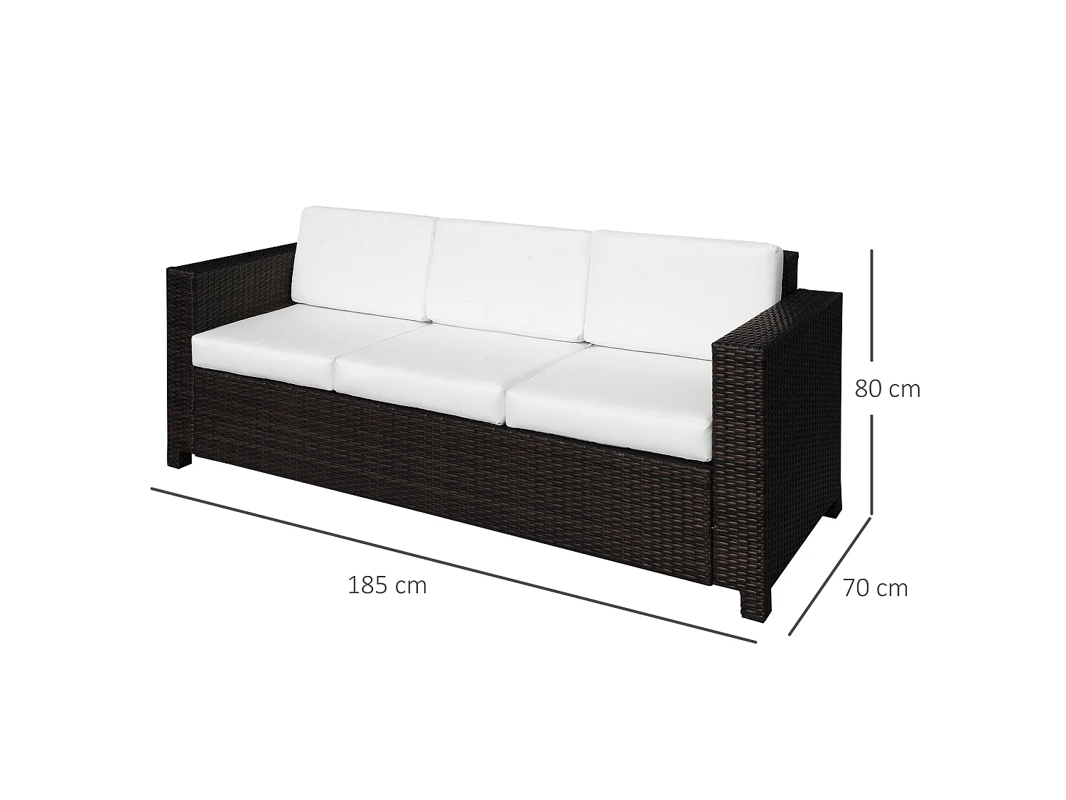 Sediri Brown PE Rattan 3 Seater Garden Sofa with Cream Cushions