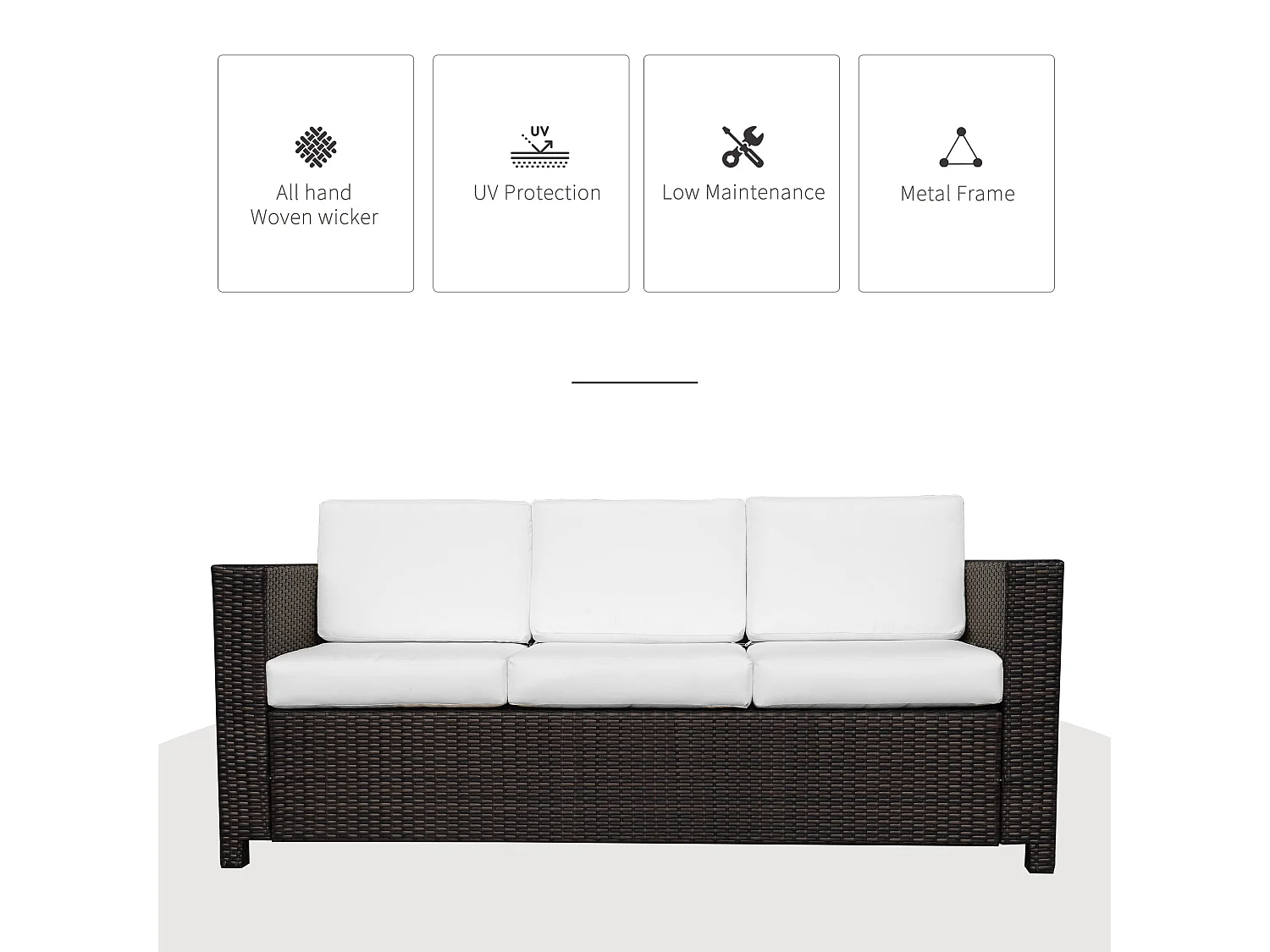Sediri Brown PE Rattan 3 Seater Garden Sofa with Cream Cushions