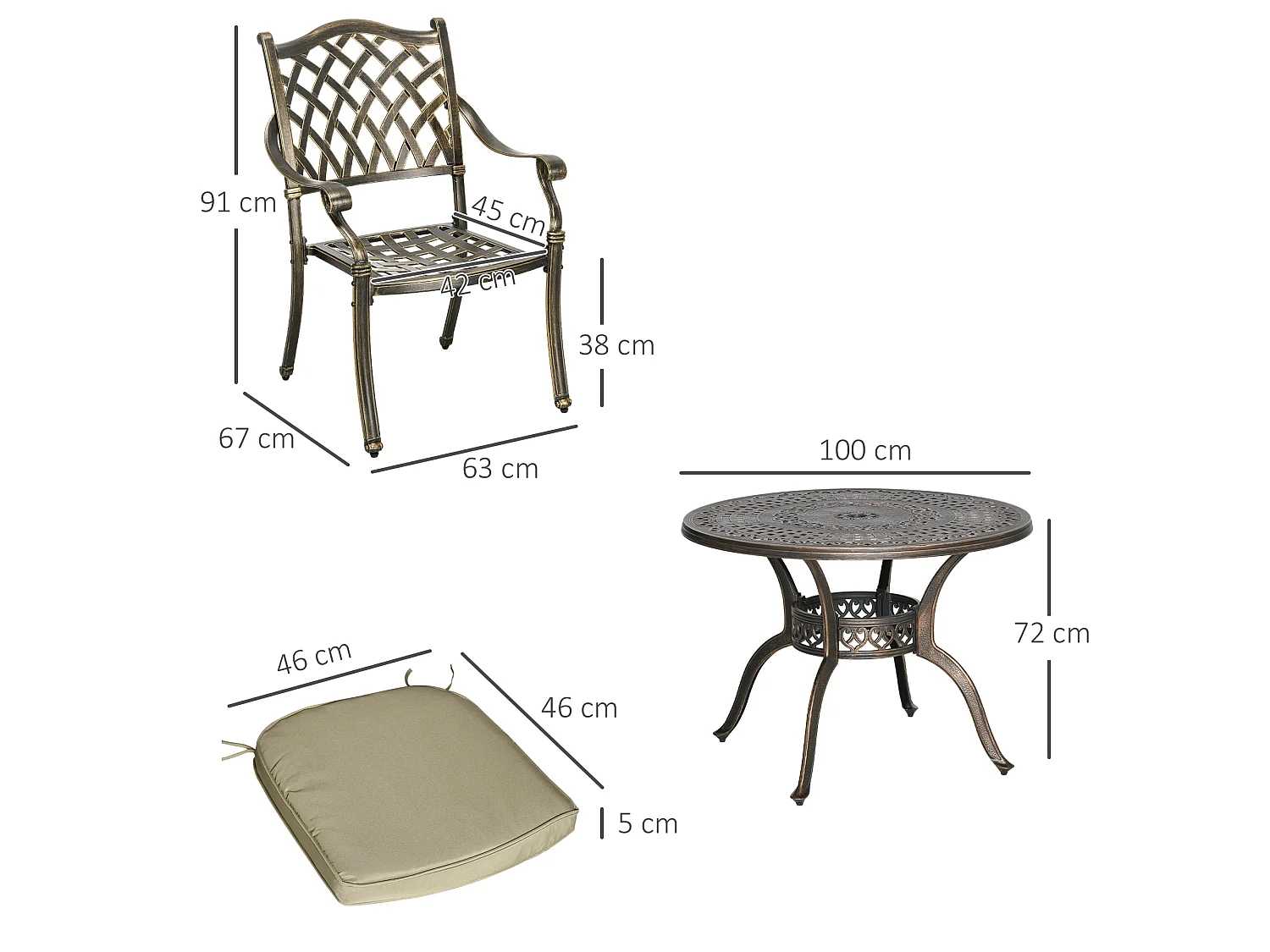 Nera Bronze Cast Aluminium 4 Seater Outdoor Dining Set with Cushions and Round Table