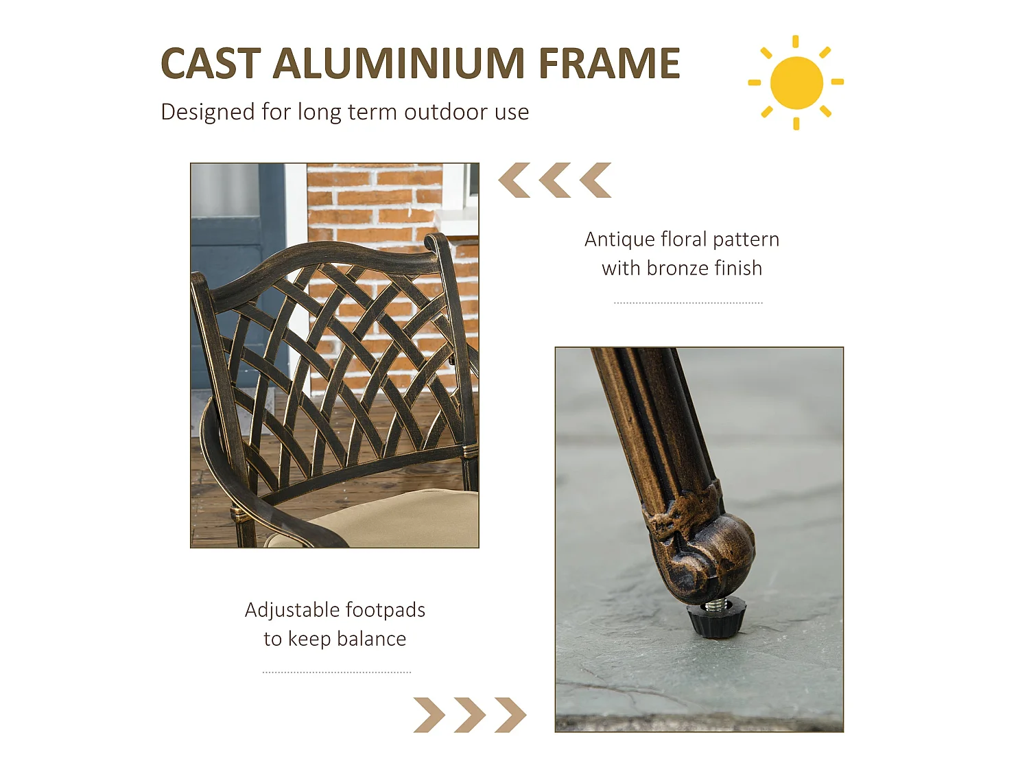 Nera Bronze Cast Aluminium 4 Seater Outdoor Dining Set with Cushions and Round Table