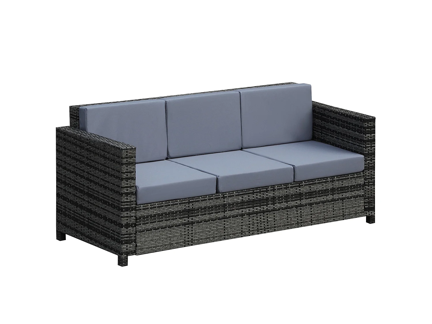 Neloro Mixed Grey 3 Seater PE Rattan Outdoor Sofa with Cushions