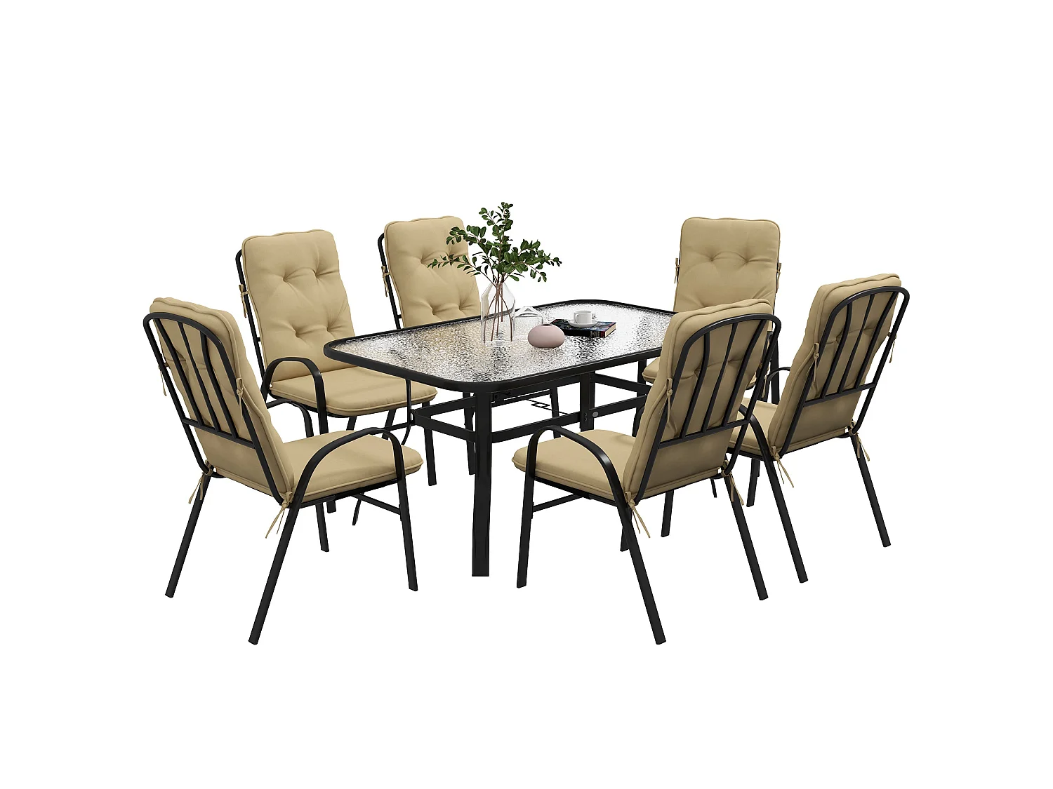 Seriva 6 Seater Cream Garden Dining Set with Black Metal Frame