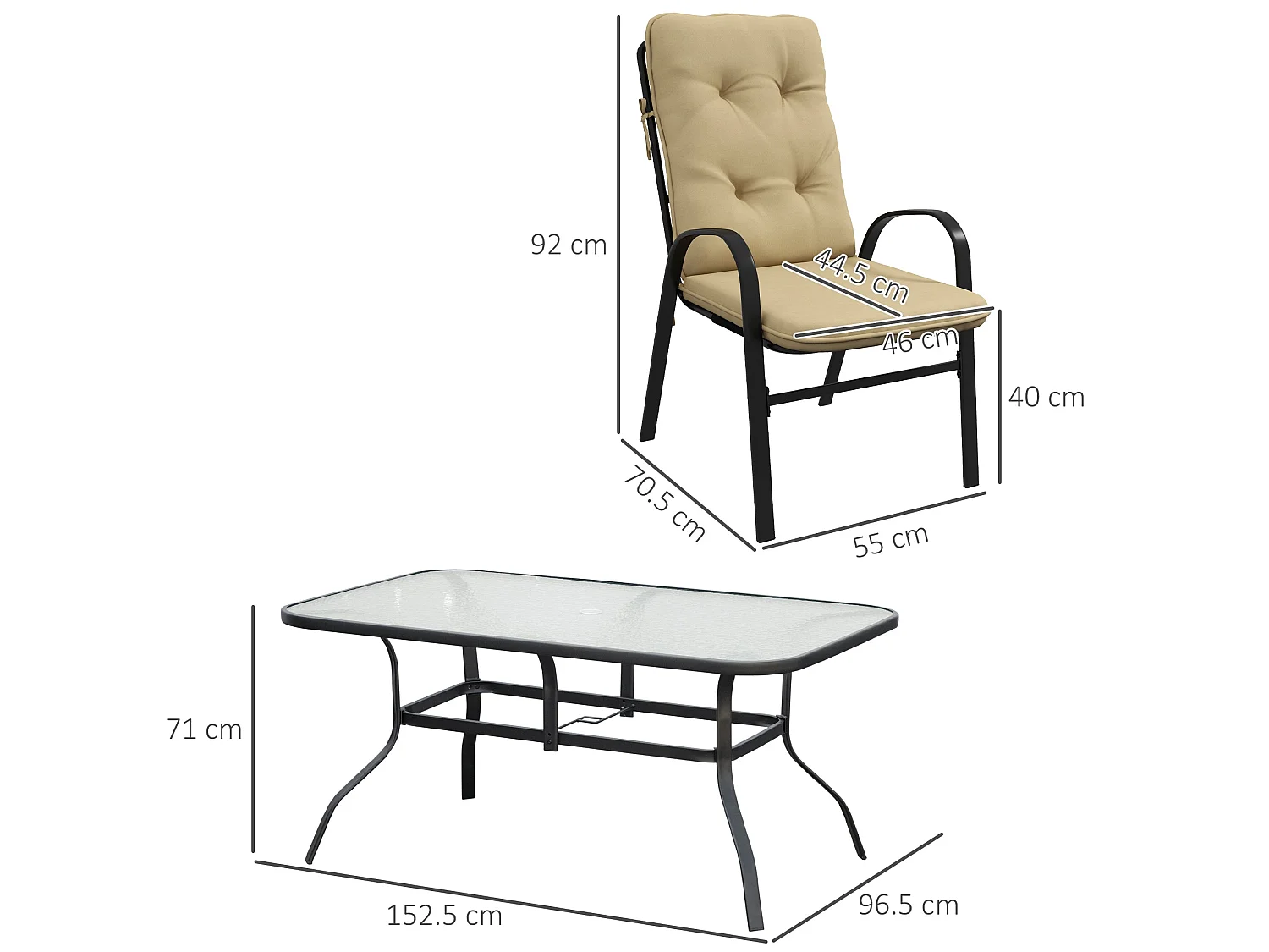 Seriva 6 Seater Cream Garden Dining Set with Black Metal Frame
