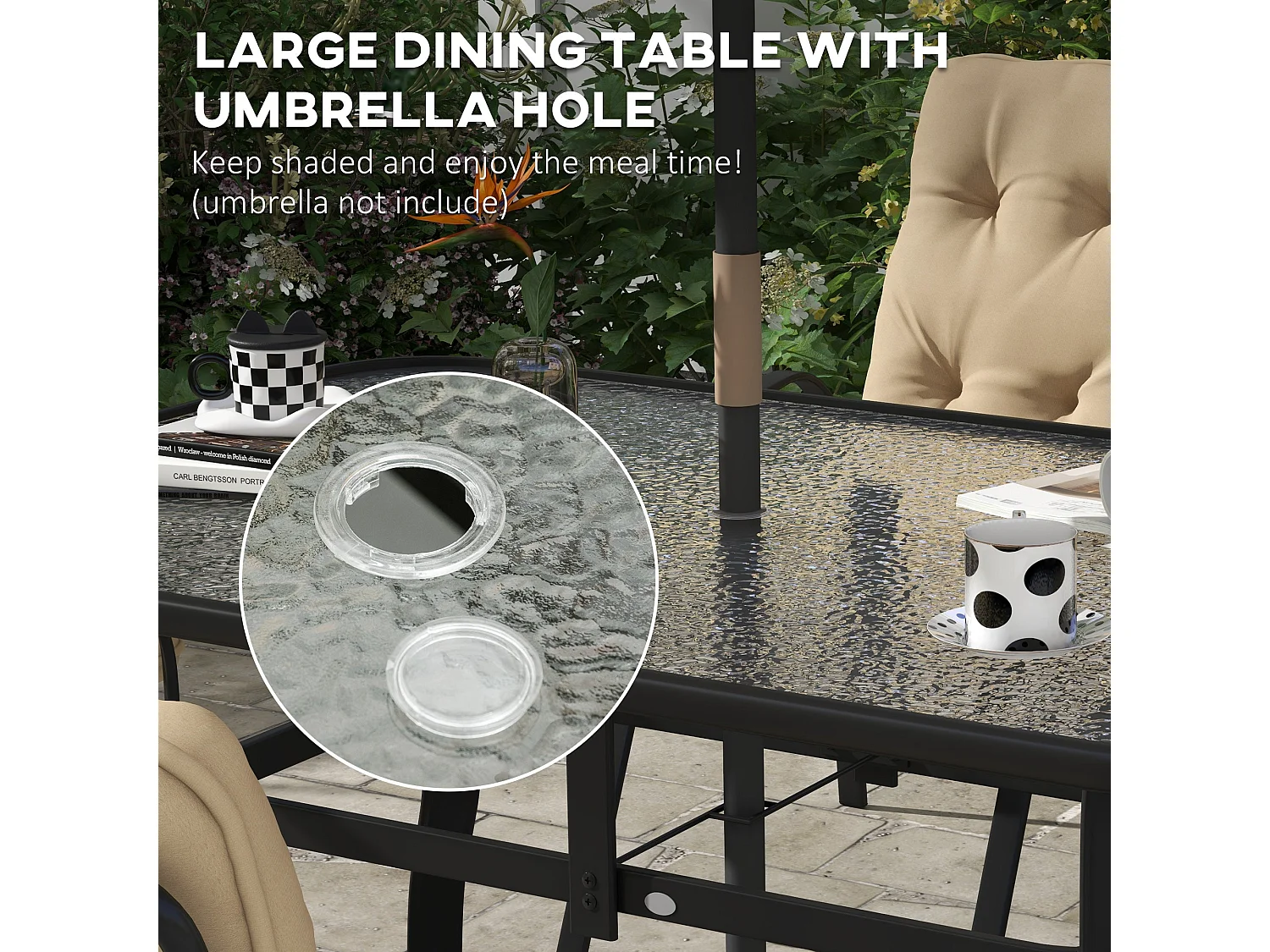 Seriva 6 Seater Cream Garden Dining Set with Black Metal Frame