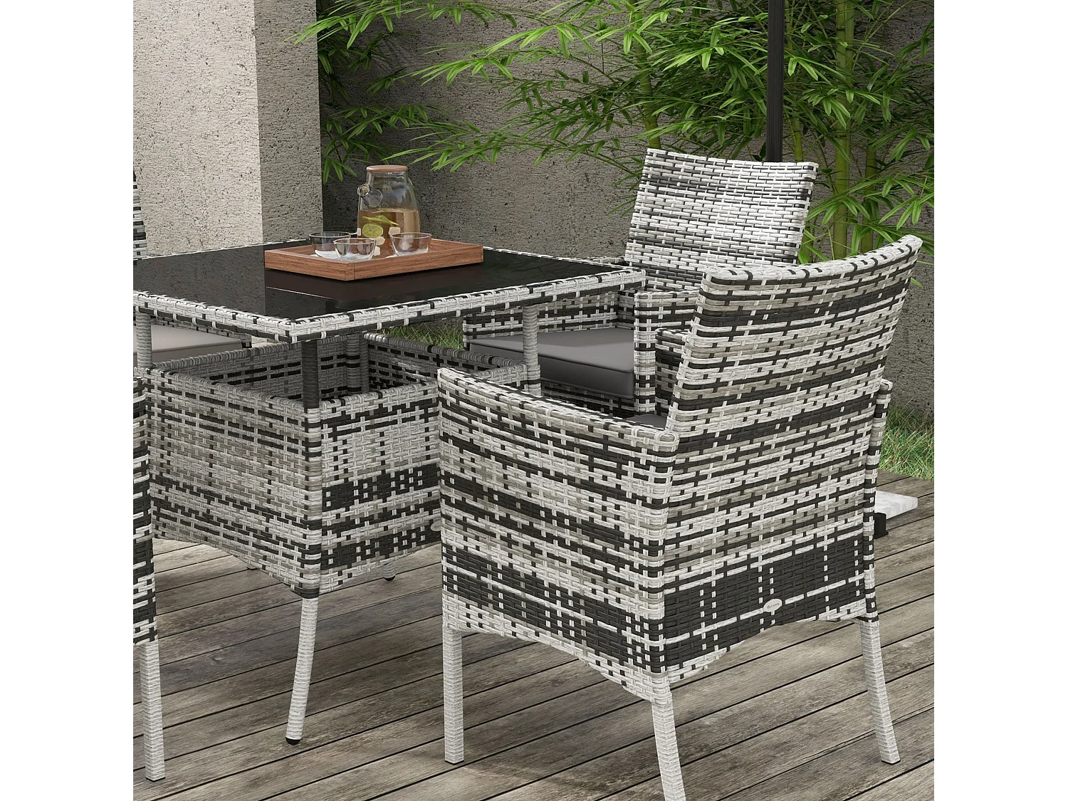 Hayosa Yoka Mixed Grey 4 Seater Rattan Garden Dining Set with Cushions