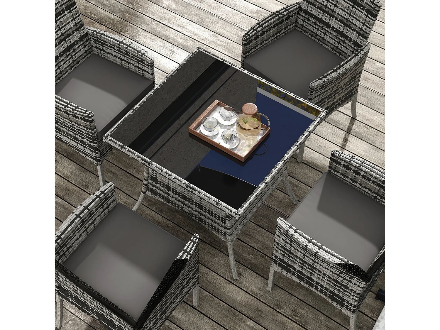 Hayosa Yoka Mixed Grey 4 Seater Rattan Garden Dining Set with Cushions