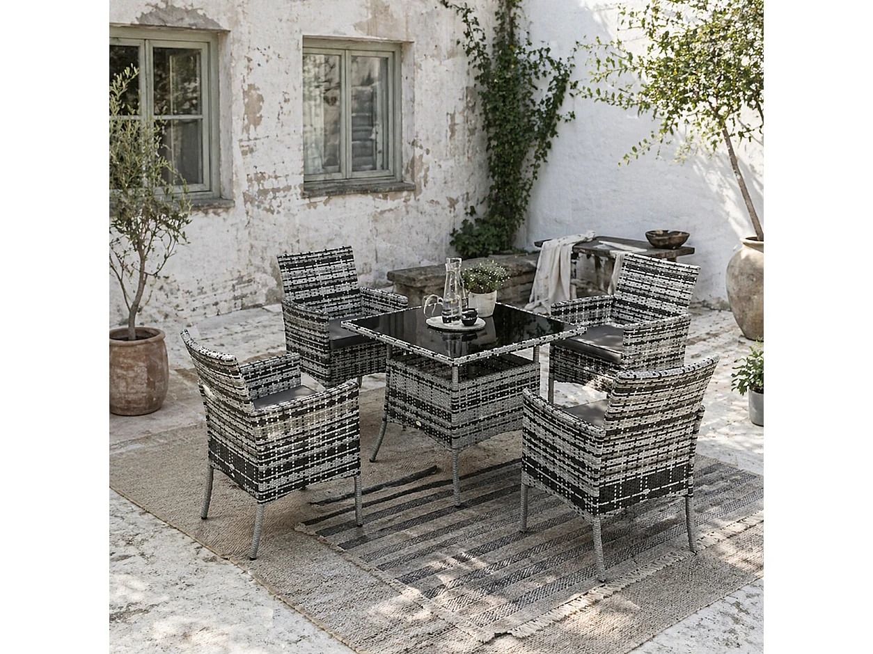 Hayosa Yoka Mixed Grey 4 Seater Rattan Garden Dining Set with Cushions