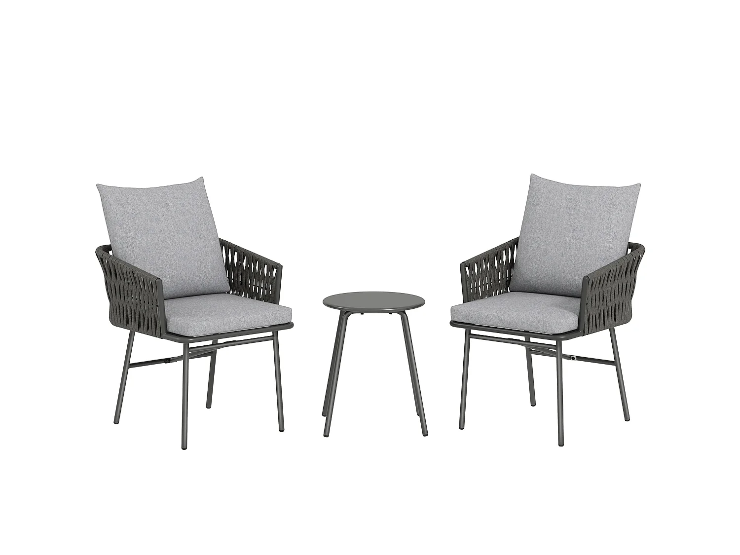 Sunoco 3 Piece Grey Rattan Bistro Set 2 Chairs with Cushions and Glass Table