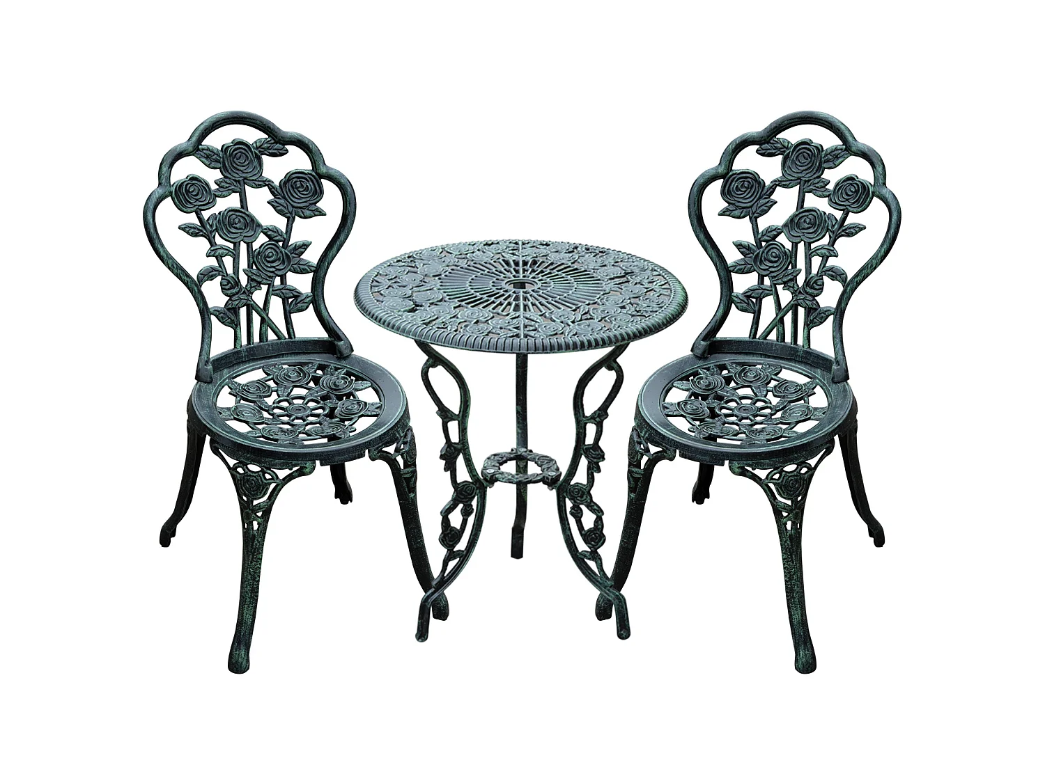 Lafira 3 Piece Cast Aluminium Garden Bistro Set in Antique Green