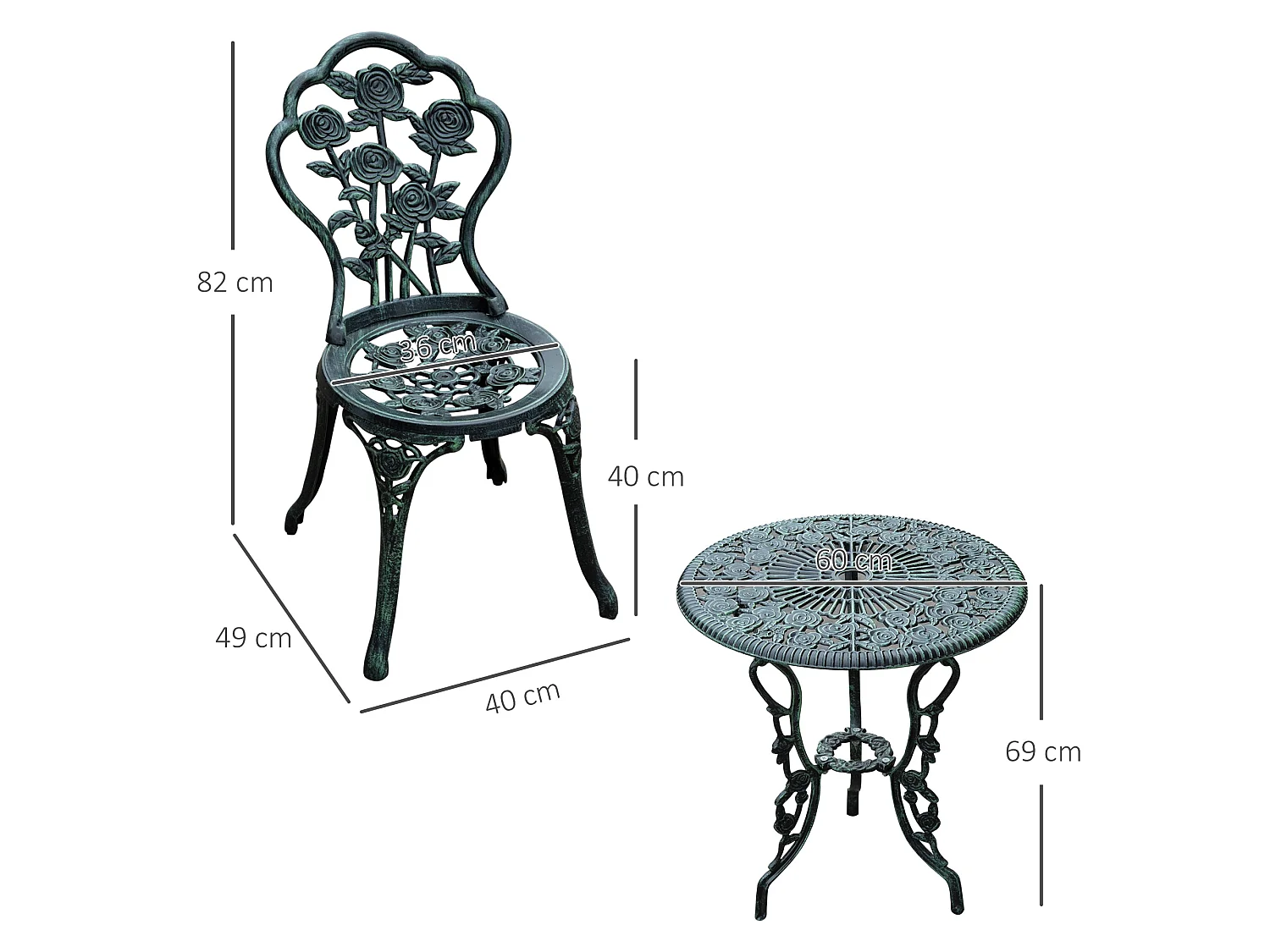 Lafira 3 Piece Cast Aluminium Garden Bistro Set in Antique Green