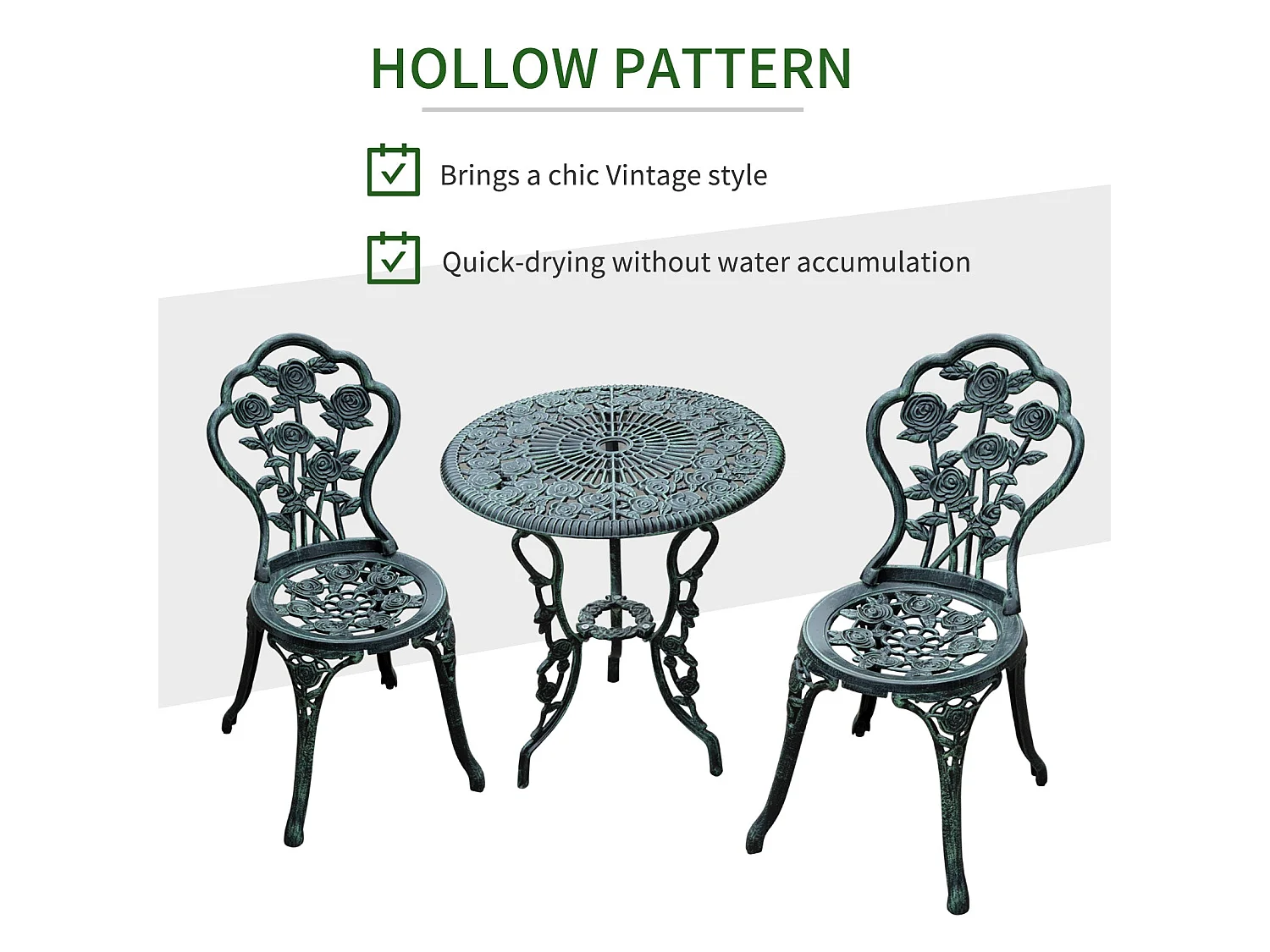 Lafira 3 Piece Cast Aluminium Garden Bistro Set in Antique Green
