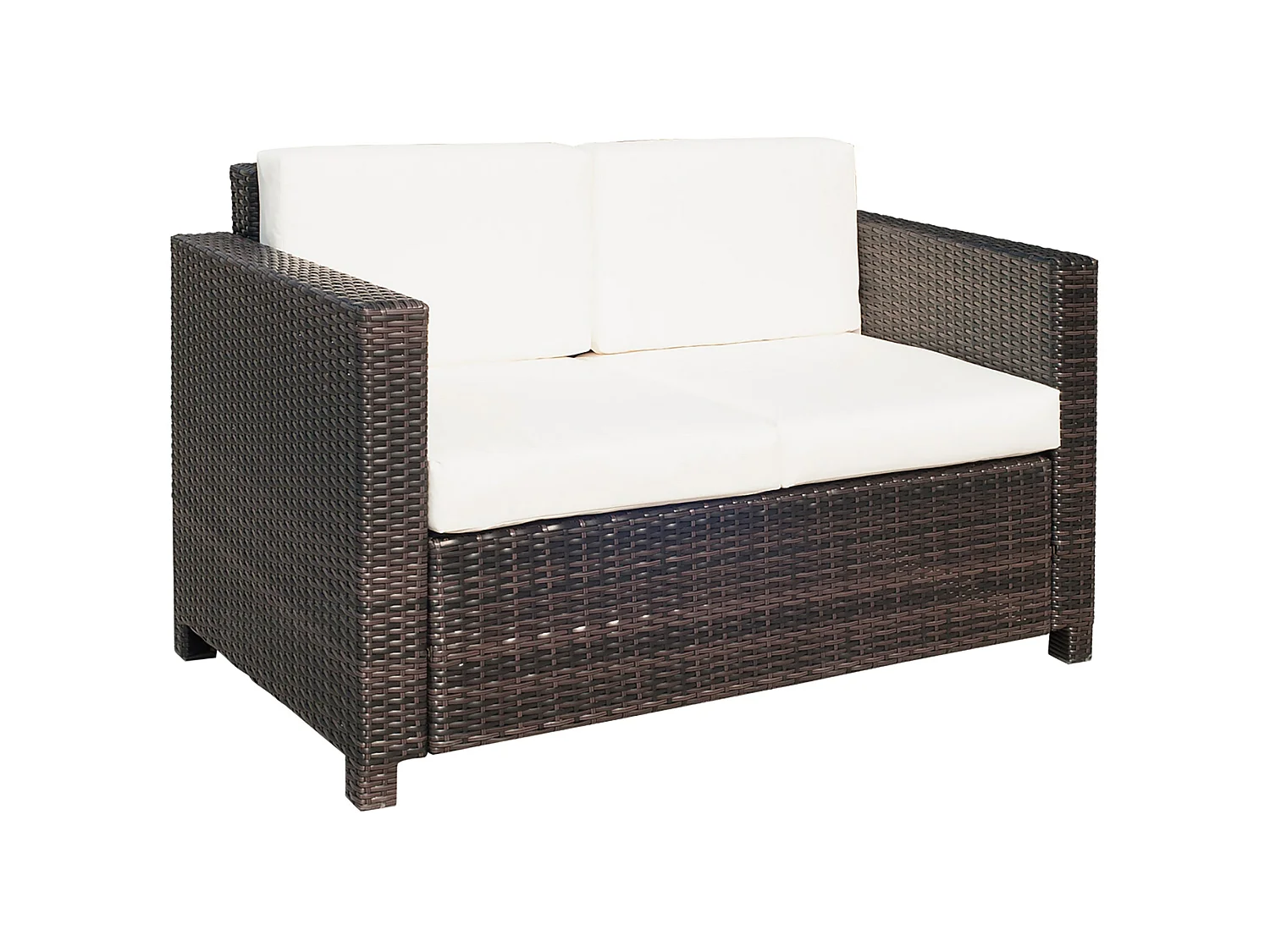 Sese 2 Seater Outdoor Rattan Sofa Brown with White Cushions