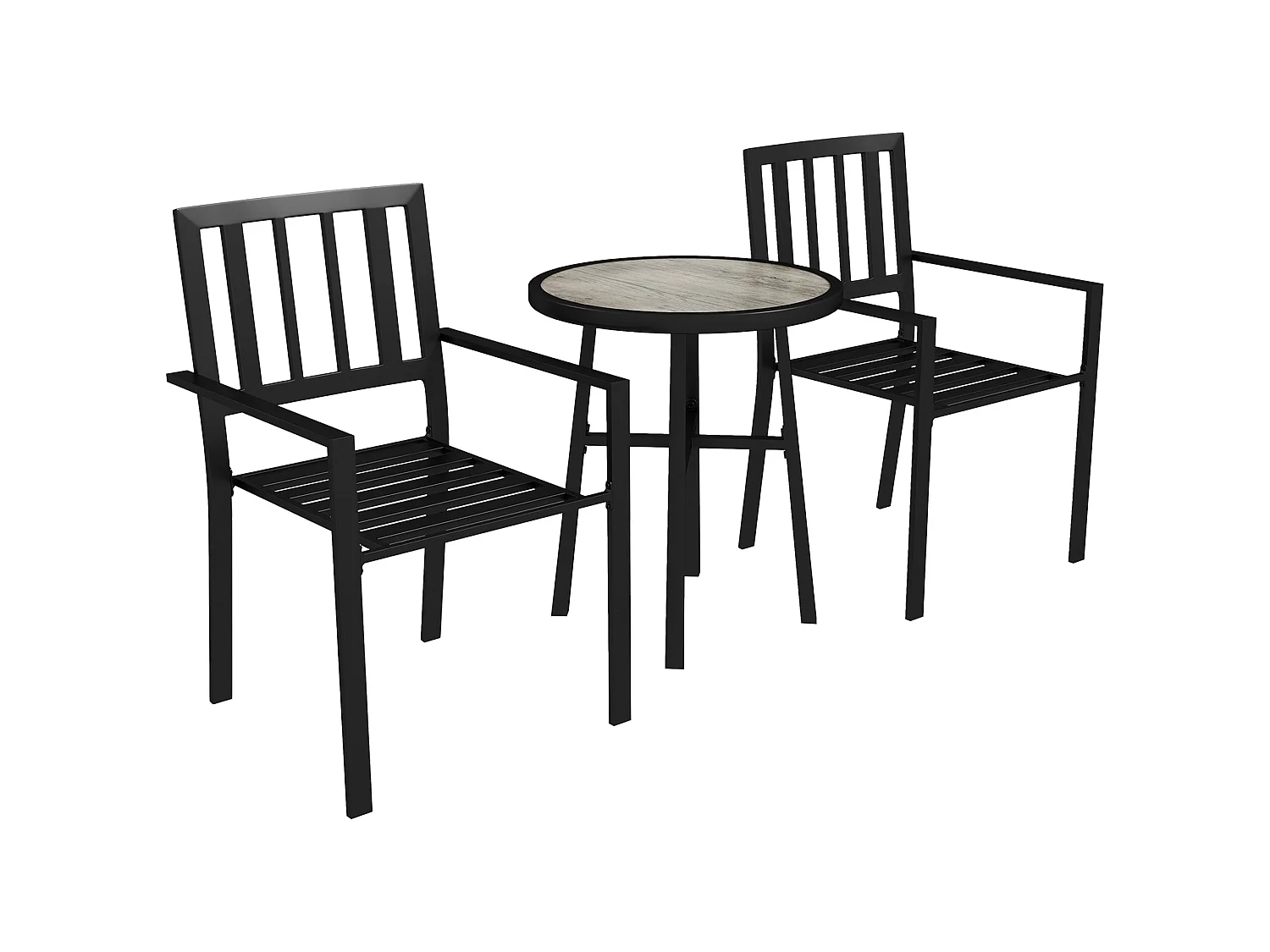 Nalane 3 Piece Patio Bistro Set Round PSPC Table with 2 Stackable Slatted Chairs