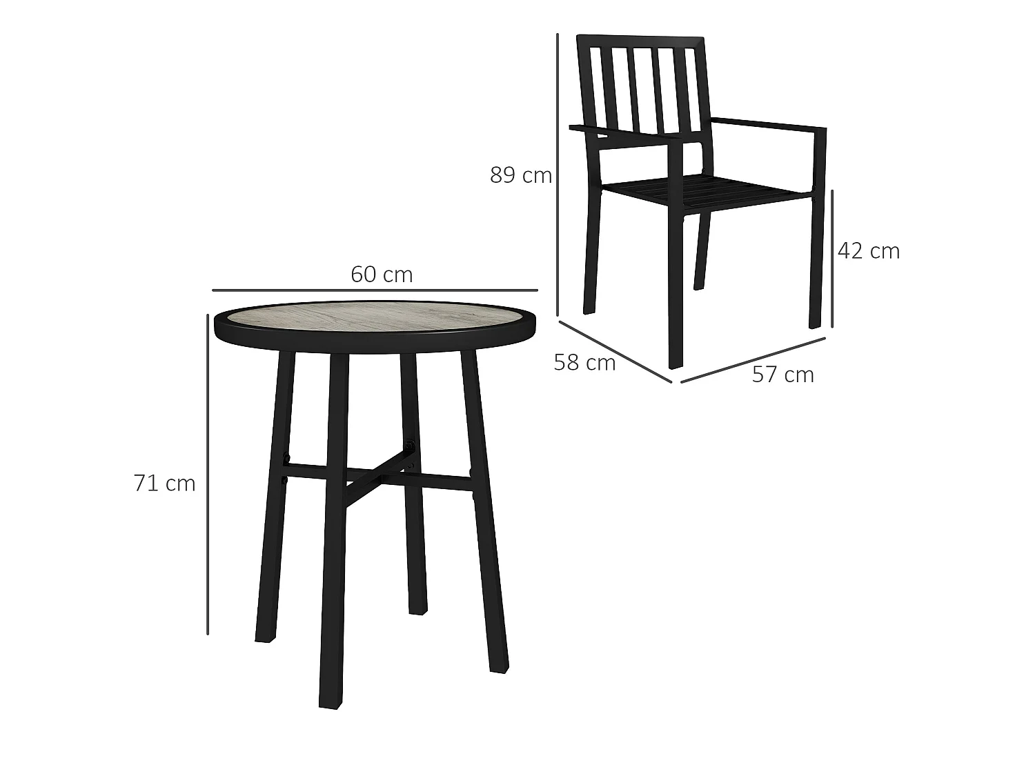 Nalane 3 Piece Patio Bistro Set Round PSPC Table with 2 Stackable Slatted Chairs
